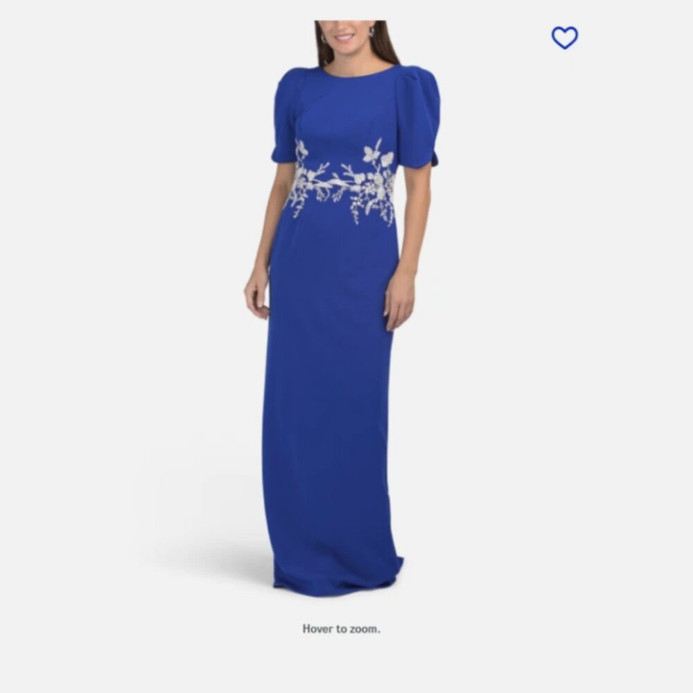 RENE BY RENE RUIZ Short Sleeve Floral Embroidered Gown